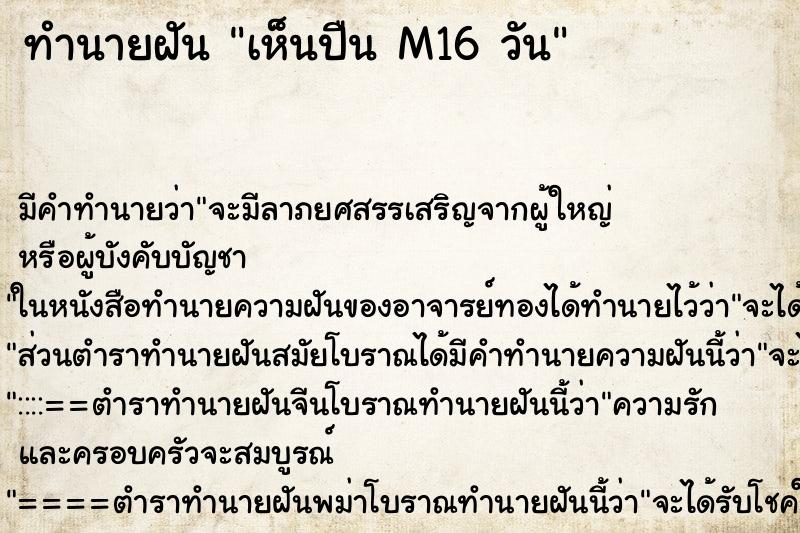ทำนายฝัน เห็นปืน M16 วัน